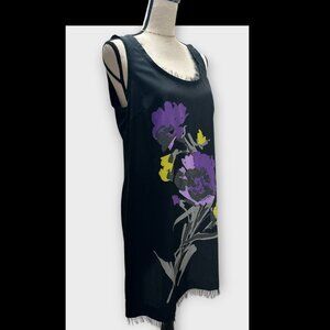 Elle Womens M Fringed Edges Black Floral Gemstone Dress Swimsuit Cover VTG